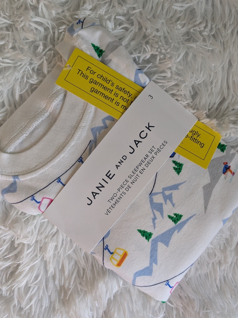 Janie and Jack White Ski Slope Print Pajama Set with Multicolor Accents